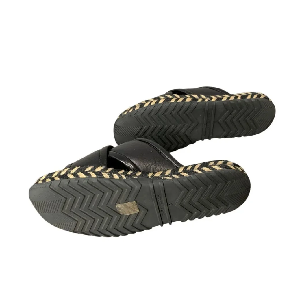 Tory Burch NWOT Cross Strap Puffy Slides Espadrille Platform Sandal Black Size 9